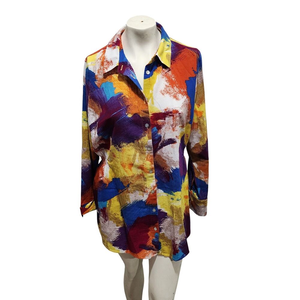 Soft‎ Surroundings Abstract Print Button Front Tunic Shirt Top Size L
